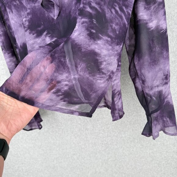 Newport News VTG Sheer Flutter Sleeve Blouse Size 8 Purple Fairy Grunge Whimsy - Picture 4 of 13